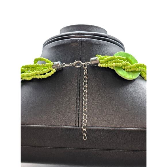 Lime Green Round Shell Disk Seed Bead Statement 23"-26" Necklace - Picture 3 of 4